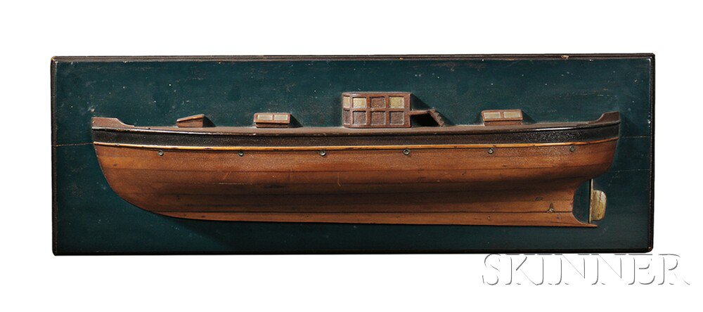 Appraisal: Carved and Painted Mounted Half Hull Model New England th