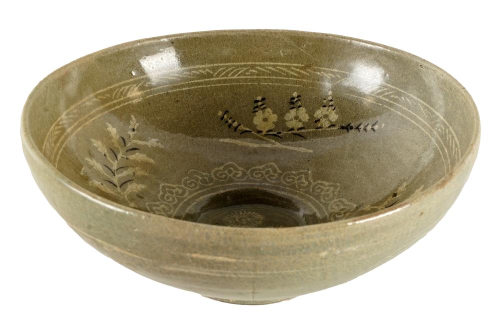 Appraisal: KOREAN CELADON BOWLwith floral motifs to interior and exterior Condition