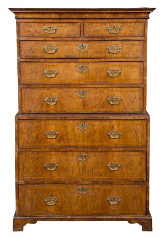 Appraisal: George II Walnut Chest on Chest The molded rectangular cornice