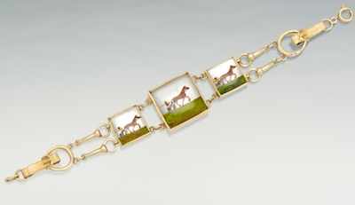 Appraisal: An Equestrian Design Reverse Painted Carved Crystal Bracelet k yellow