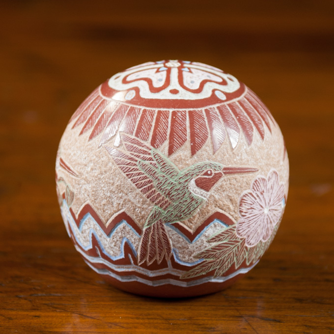 Appraisal: SGRAFFITO POTTERY SPHERE by Gregory Lonewolf titled Hummingbirds signed Gregory