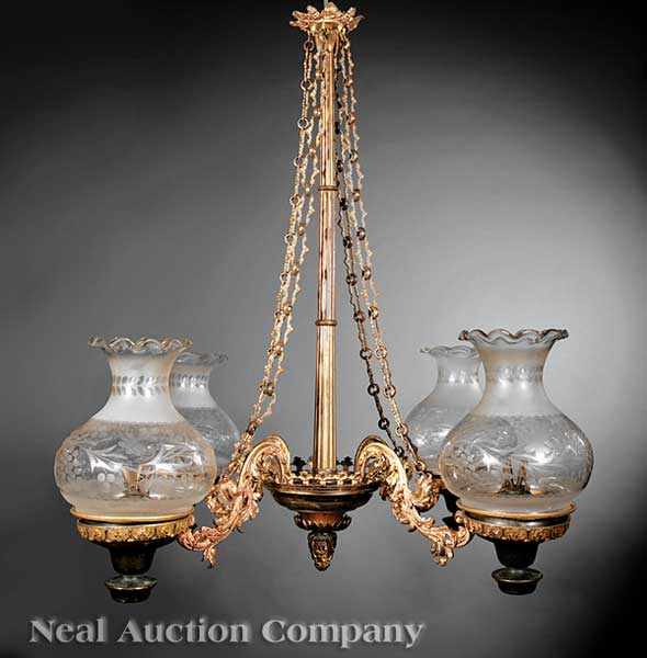 Appraisal: A Fine American Gilt Bronze Four Arm Camphene Chandelier c