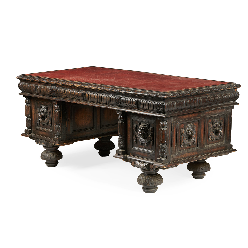 Appraisal: CONTINENTAL CARVED WALNUT DESK TH CENTURY the rectangular top with