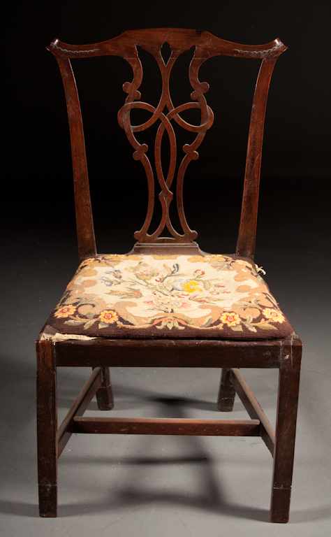 Appraisal: George III carved mahogany side chair circa with pierced splat