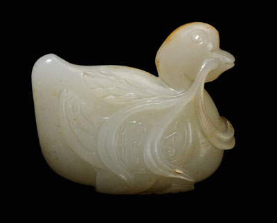 Appraisal: Jade Archaistic Duck Song or later very pale celadon with