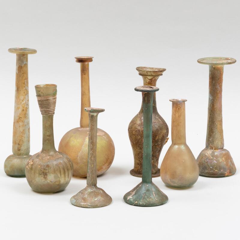 Appraisal: Group of Eight Roman Glass Vessels The tallest in high