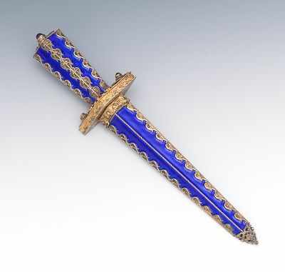 Appraisal: Sterling Silver Knife With Blue Enameled Accents Ornate knife with