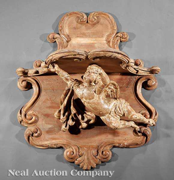 Appraisal: A Large French Carved and Painted Beechwood Bracket late th