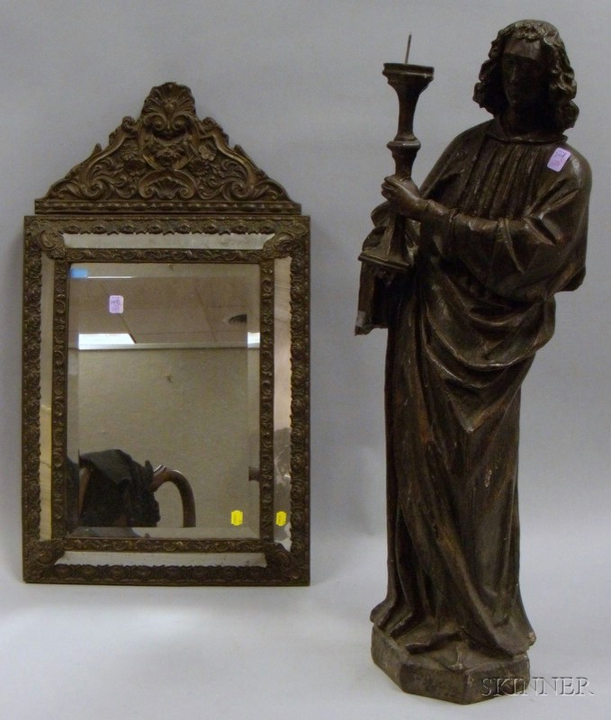 Appraisal: Painted Plaster Continental Robed Figural Pricket Candleholder and a Rococo-style