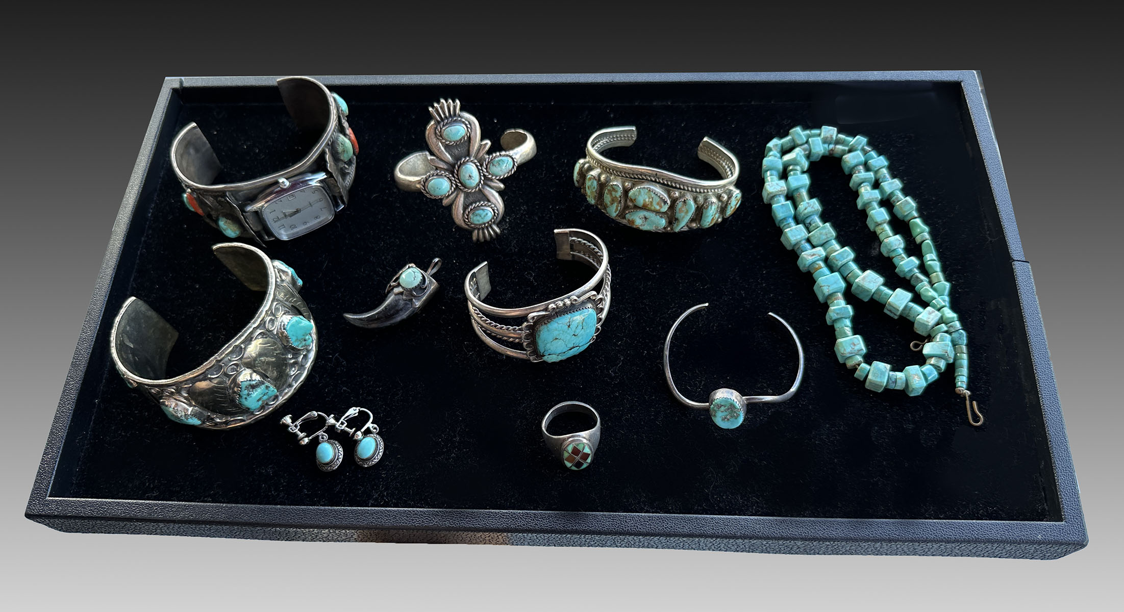 Appraisal: PC TURQUOISE AND SILVER JEWELRY LOT Lot contains cuff bracelets