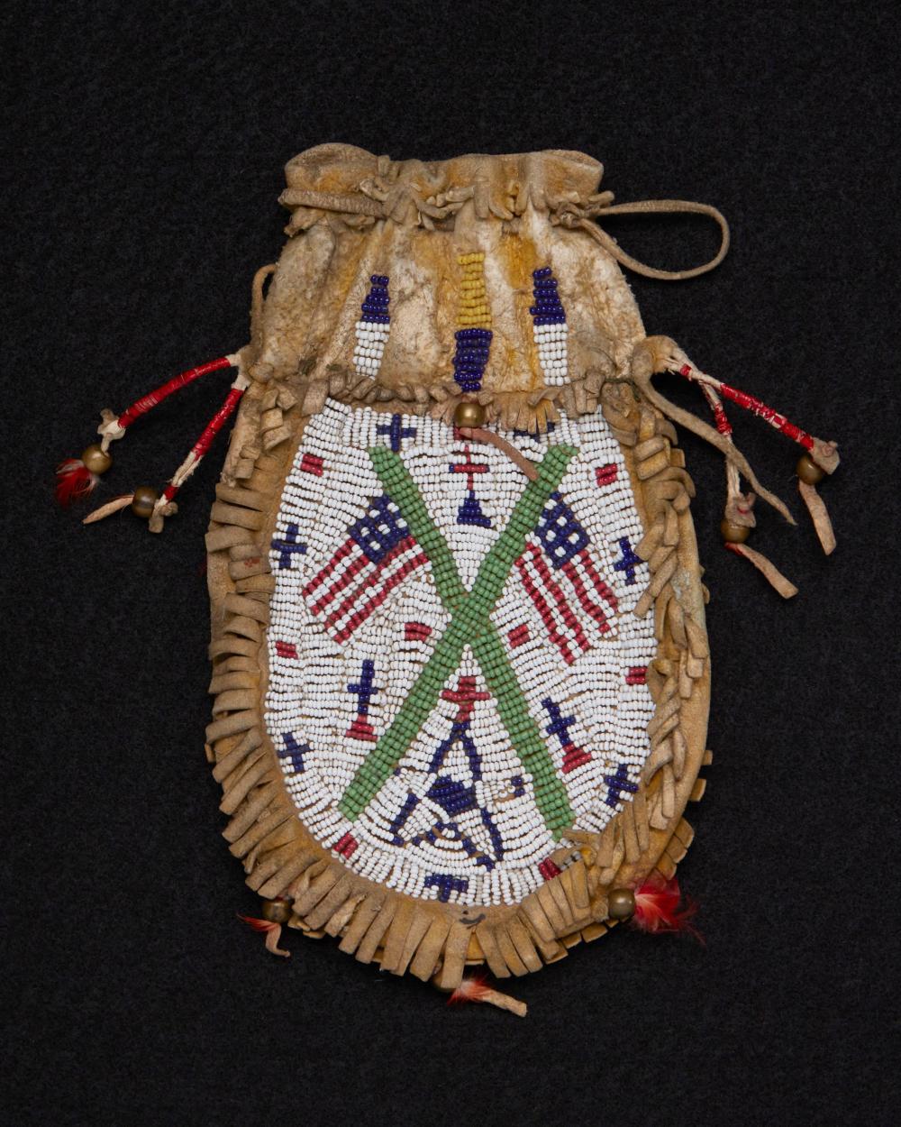 Appraisal: A Sioux beaded hide flag bag Late th early th