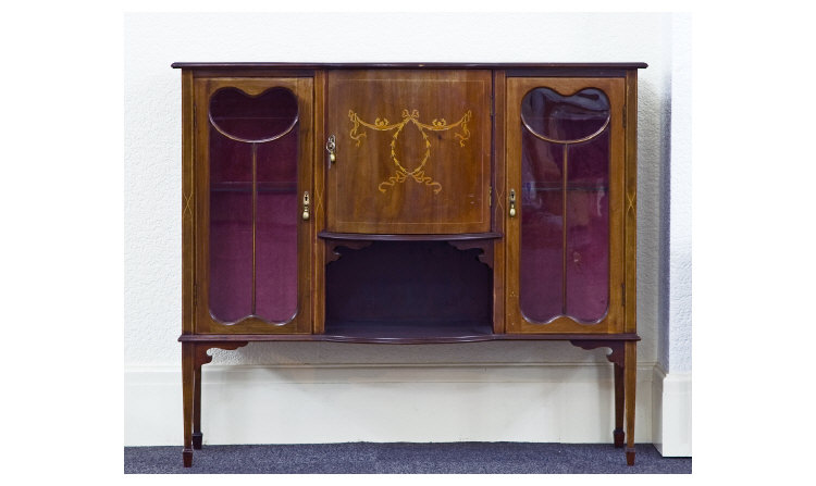 Appraisal: Mahogany Display Unit Central Cupboard And Shelf Between Two Glazed