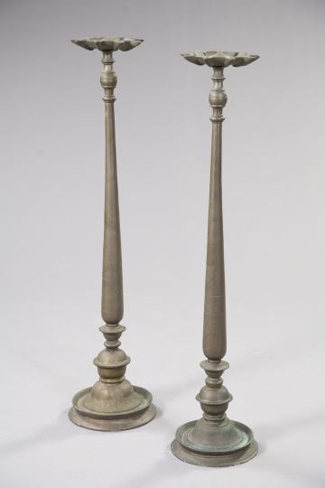 Appraisal: Monumental Pair of Italian Patinated Bronze Floor Candlesticks first quarter