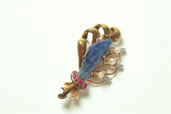 Appraisal: BROOCH Wheat motif gemstone brooch marked with diamonds approximately ct