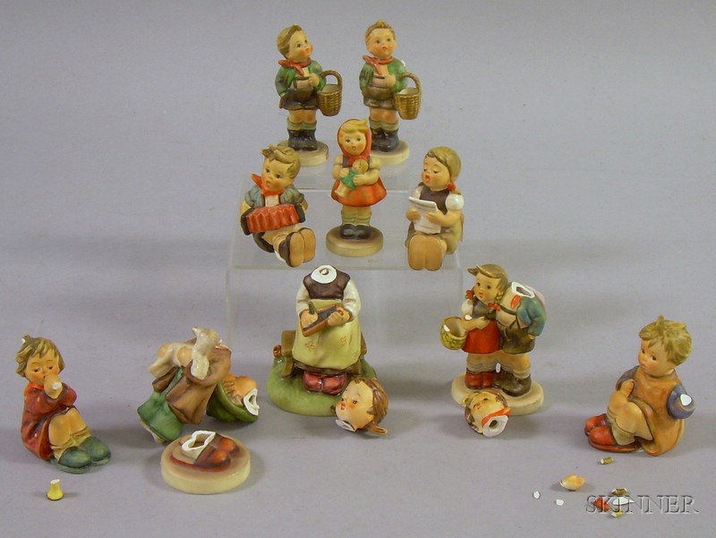 Appraisal: Ten Small Hummel Ceramic Figures ht to in Extensive damage