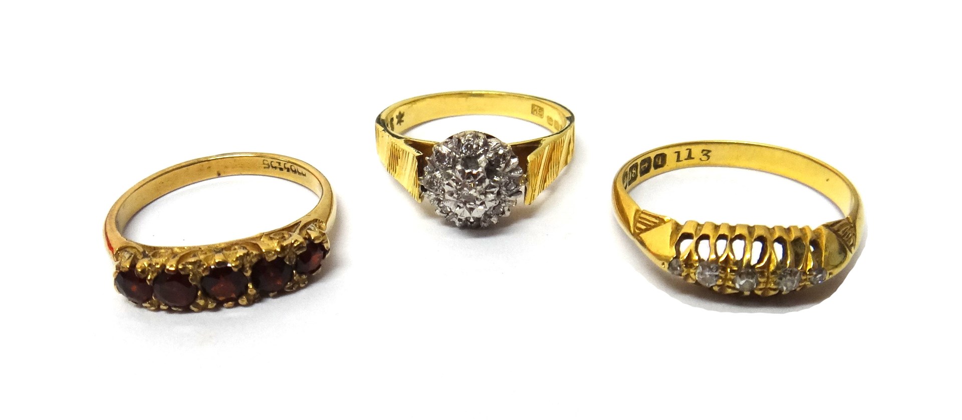 Appraisal: An ct gold and diamond set five stone ring Birmingham