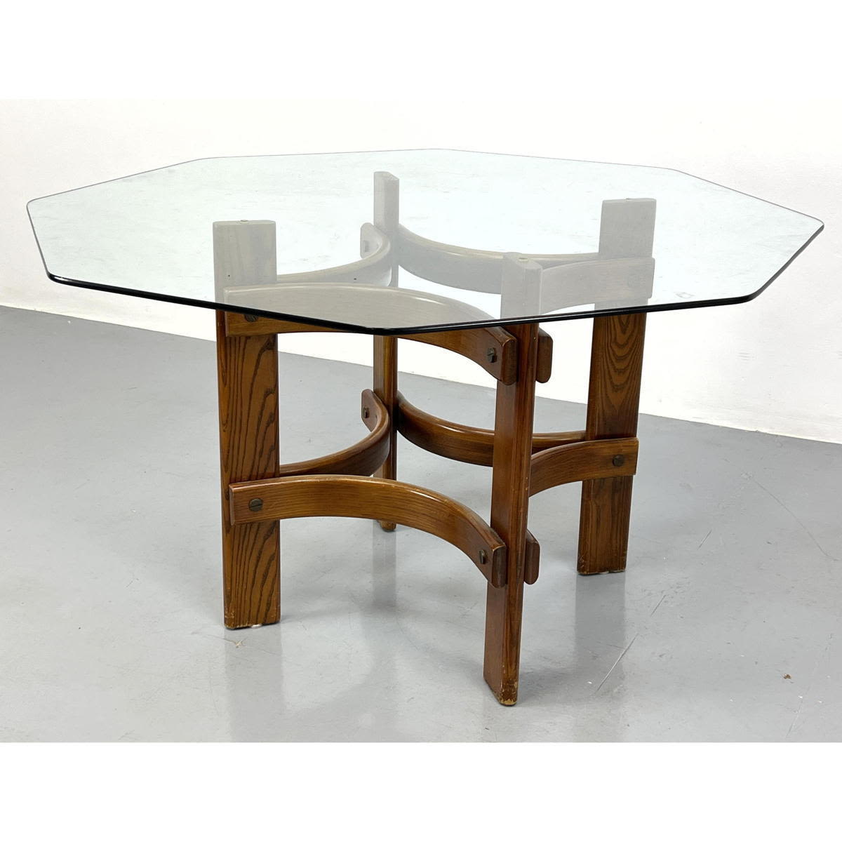 Appraisal: Mid Century Modern Dining Table sided glass table with oak