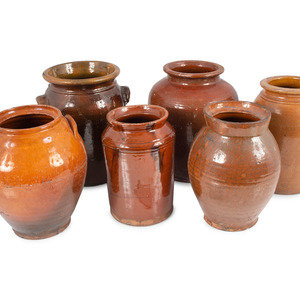 Appraisal: Six Redware Jars American th Century Height of largest inches