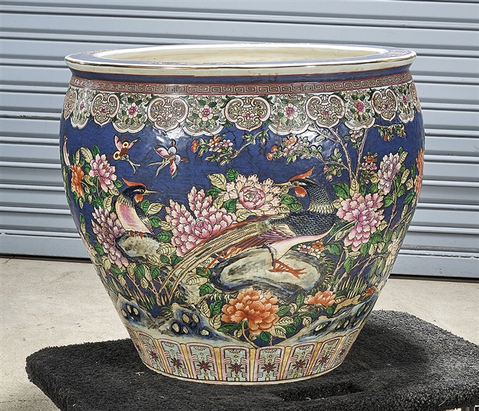 Appraisal: Chinese enameled porcelain fish bowl birds and flowers decoration x