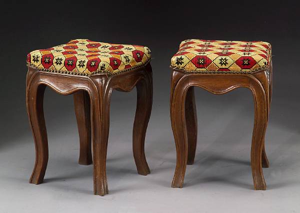 Appraisal: A pair of Louis XV style oak tabourets late th