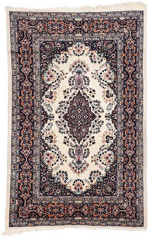 Appraisal: Indo Persian Rug ivory field with central floral medallion navy