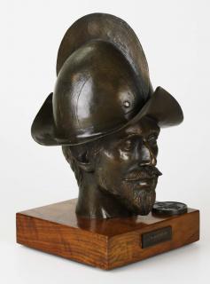 Appraisal: Conquistadores del Cielo bronze statue - ht on wooden base