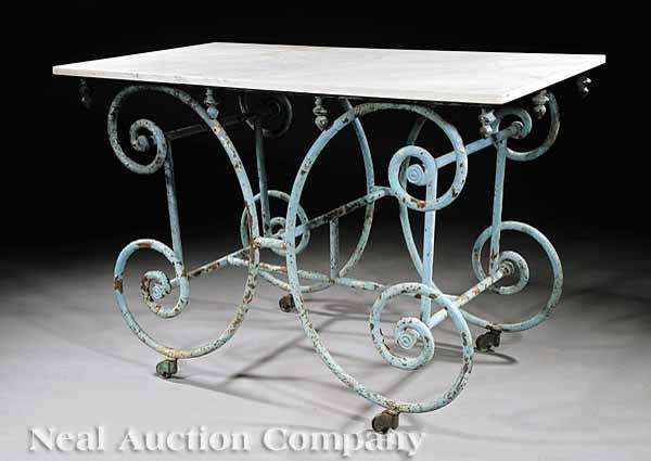 Appraisal: A French Cast Iron Baker's Table th c white marble