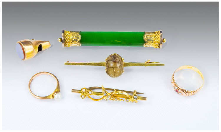 Appraisal: Collection Of Victorian Jewellery Comprising A ct Gold Scarab Bar