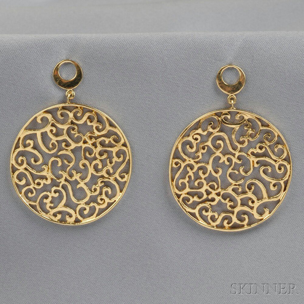 Appraisal: kt Gold Earpendants each designed as an openwork disc dwt