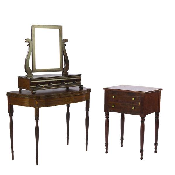 Appraisal: Furniture grouping including Sheraton style card table Empire shaving mirror