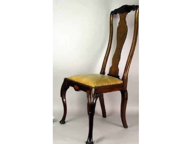 Appraisal: th century mahogany tall back chair with padded seat satin