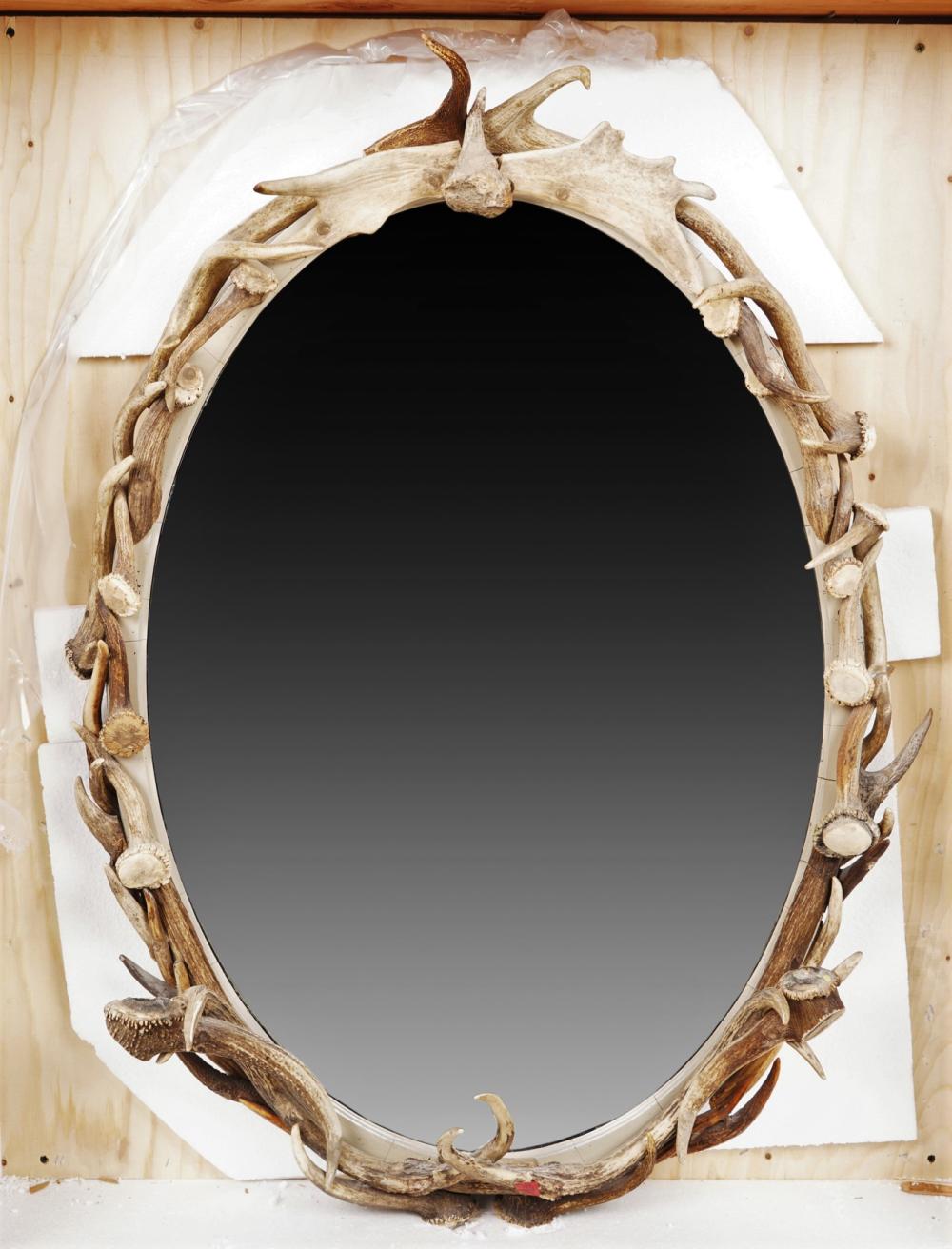 Appraisal: ANTLER FRAMED MIRRORwood frame mirror mounted with antler decoration throughout