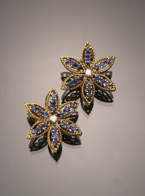 Appraisal: Pair of -Karat Yellow and White-Gold Diamond and Blue Sapphire