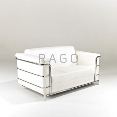 Appraisal: STYLE OF LE CORBUSIER Settee ca Chromed steel and leather