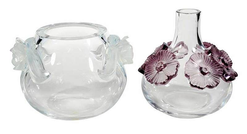 Appraisal: Two Lalique Floral Glass Vases both engraved Lalique France Orchidee