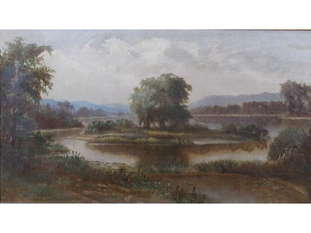 Appraisal: American School On the Susquehanna oil on canvas indistinct signature