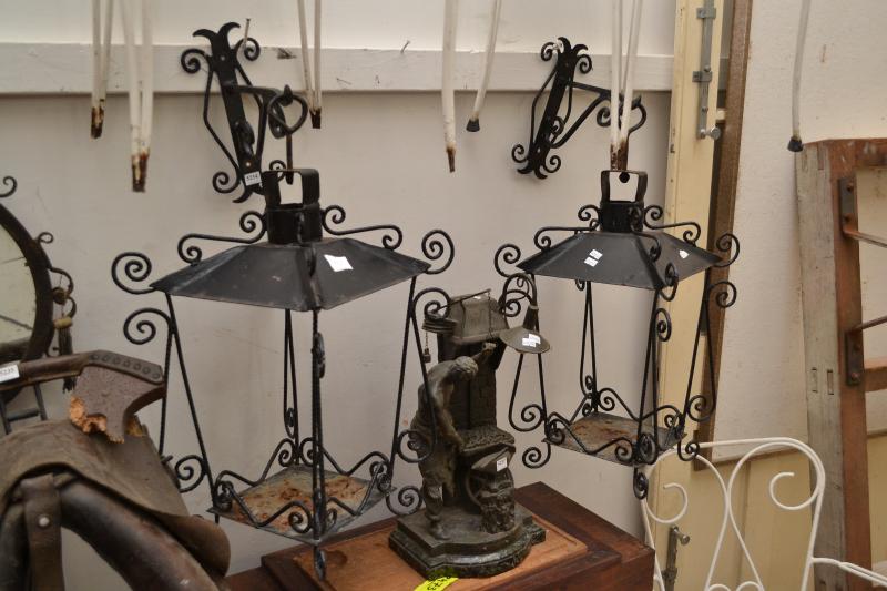 Appraisal: A SET OF FOUR FRENCH BLACK PAINTED METAL LANTERN WITH