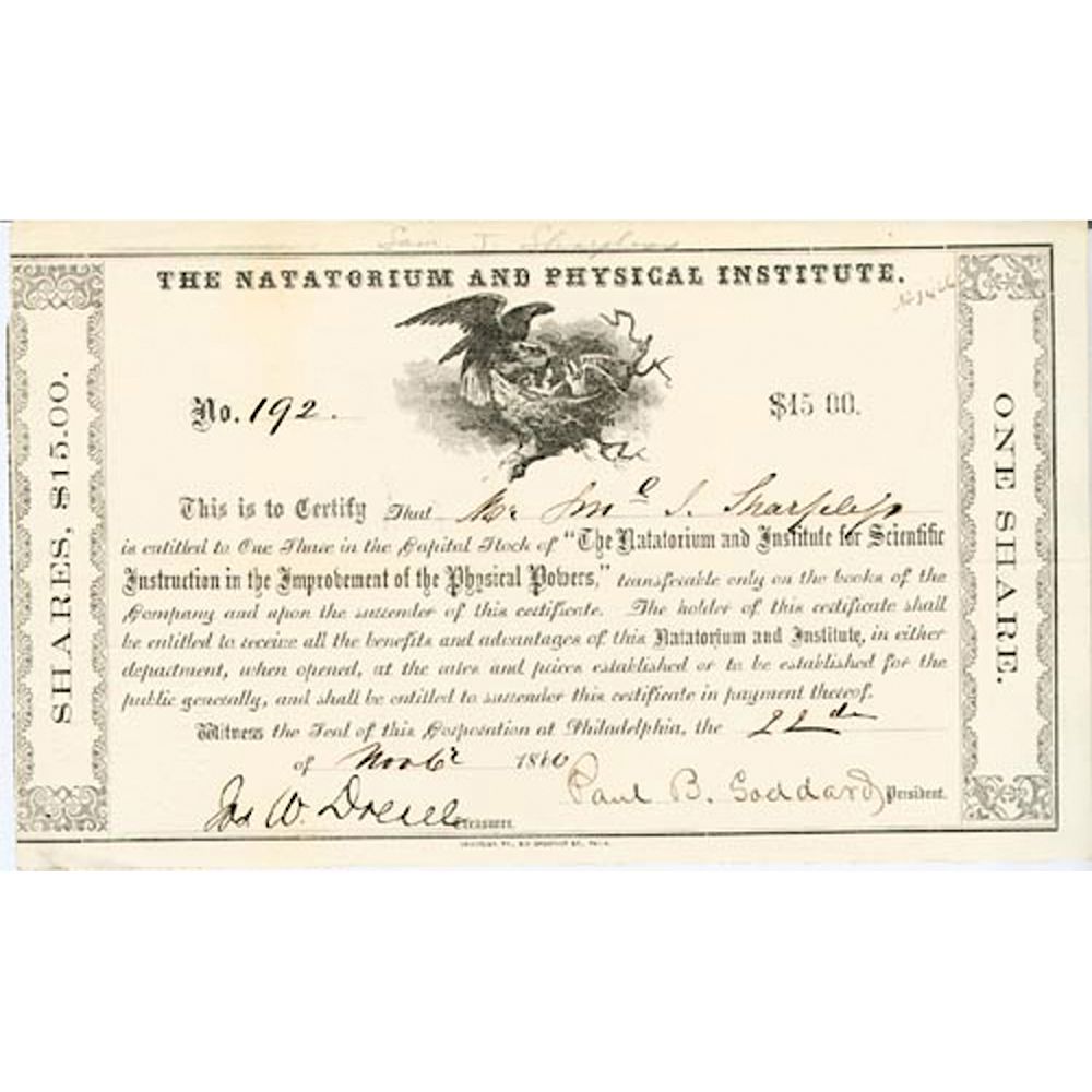 Appraisal: JOSEPH W DREXEL Signed Stock Certificate He Formed Drexel Morgan