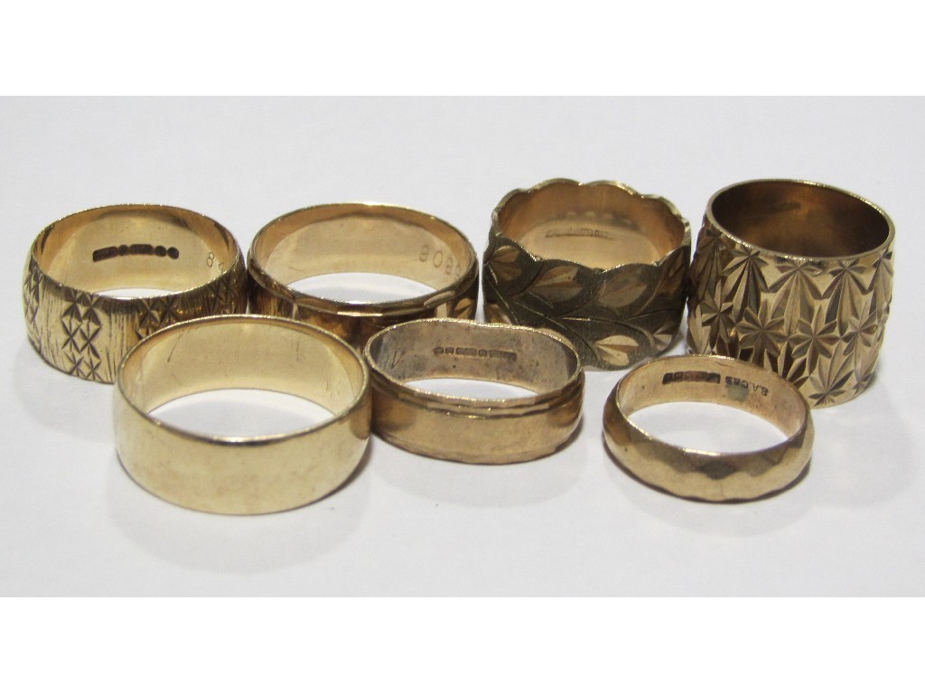 Appraisal: Seven ct gold wedding bands Approximately gms