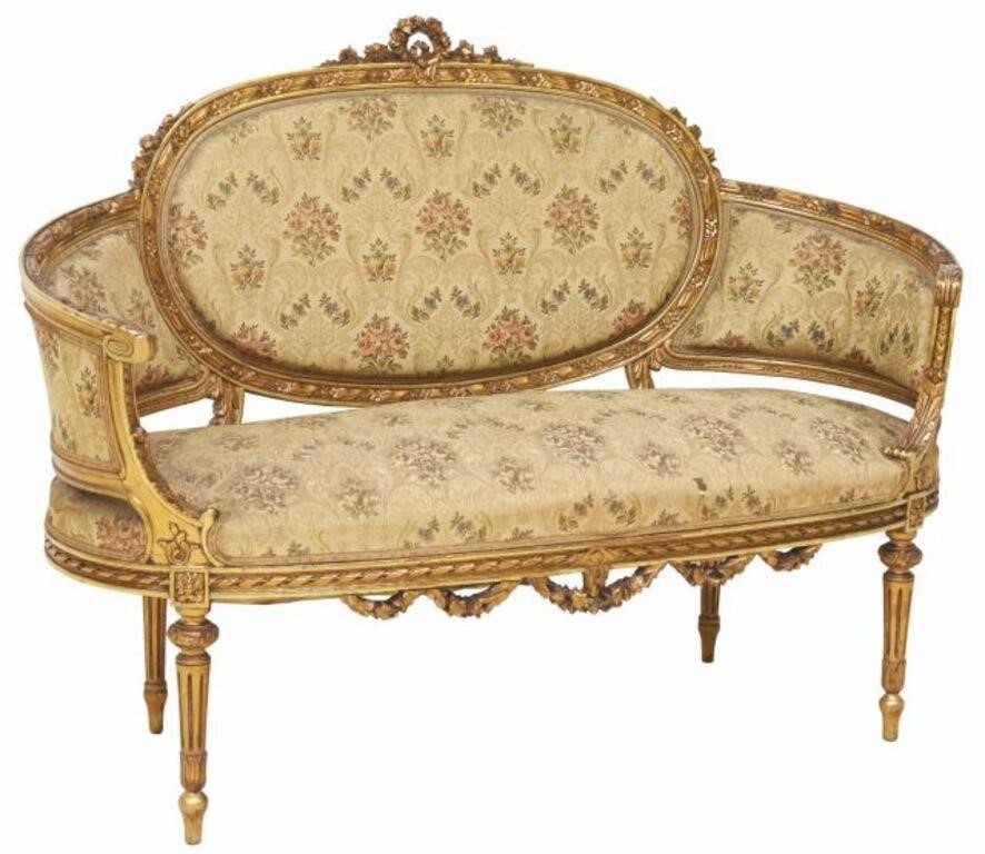 Appraisal: Louis XVI style gilt accented sofa early th c accented