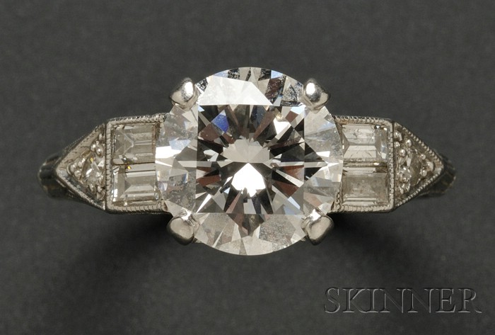 Appraisal: Art Deco Platinum and Diamond Solitaire prong-set with a transitional-cut