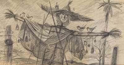 Appraisal: Paul R Riba American - Scarecrow Graphite on paper signed