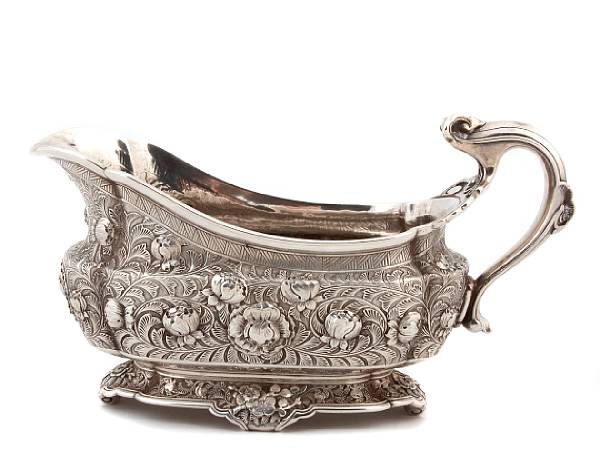 Appraisal: A sterling floral chased sauce boatTiffany amp Co New York