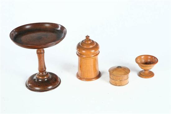 Appraisal: FOUR PIECES OF TREENWARE Includes an English th century mahogany