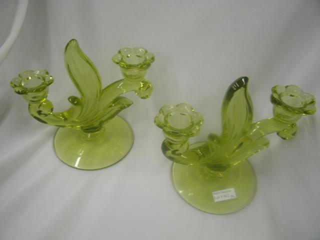 Appraisal: Pair of Elegant Crystal Candelabra yellow-green