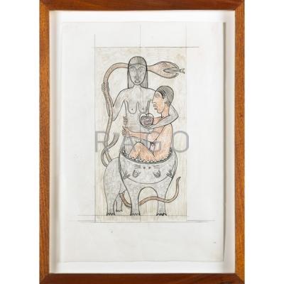 Appraisal: EDWIN SCHEIER - Framed colored drawing on paper Mexico s