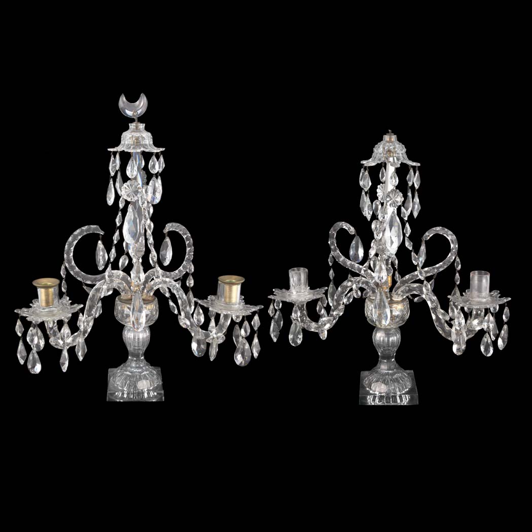 Appraisal: Pair of George III Style Colorless Cut Glass Two-Light Candelabra