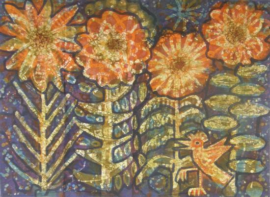 Appraisal: Thetis Blacker - British 'Four Flower Bird' batik painting PROVENANCE