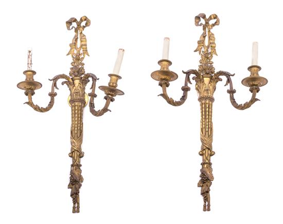 Appraisal: Sale Lot A Pair of Neoclassical Gilt Bronze Two-Light Sconces