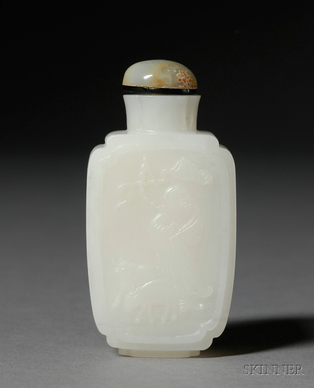 Appraisal: Jade Snuff Bottle China th century pure white stone well-hollowed